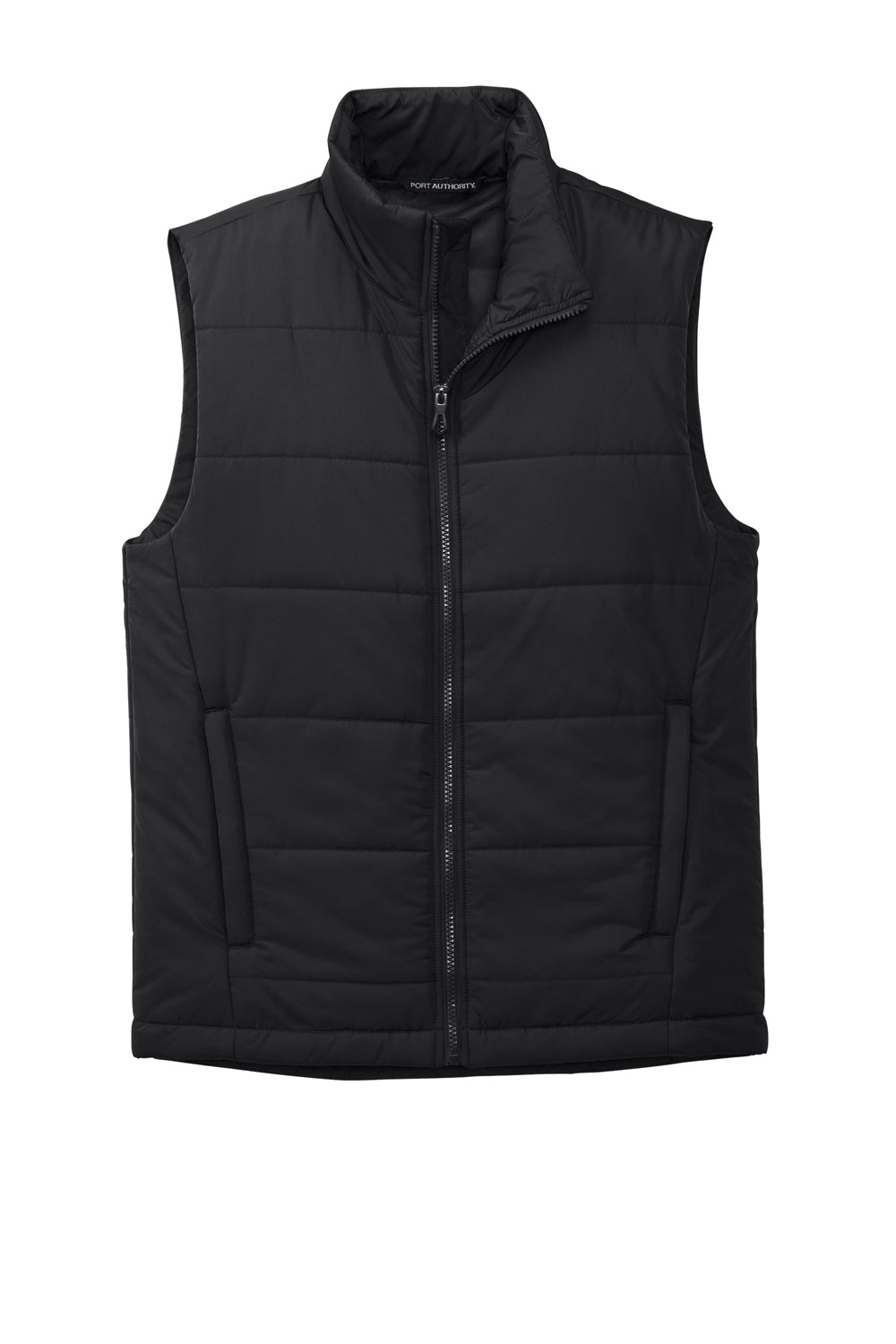 Port Authority J853 Mens Water Resistant Full Zip Puffer Vest Deep Black Flat Front