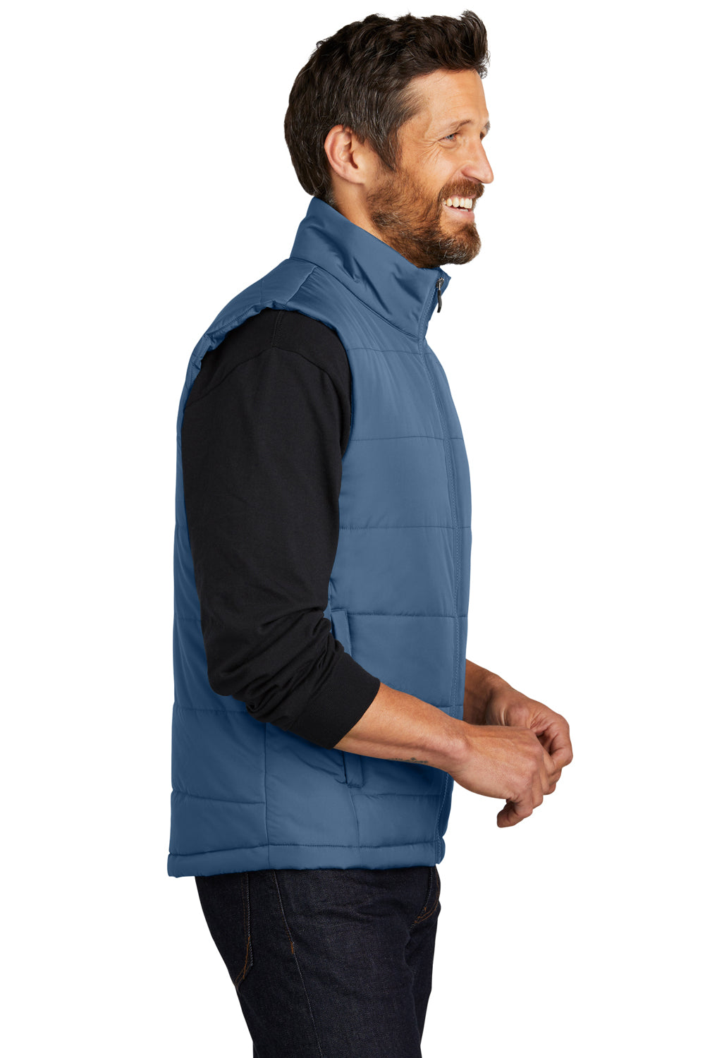 Port Authority J853 Mens Water Resistant Full Zip Puffer Vest Dusk Blue Model Side