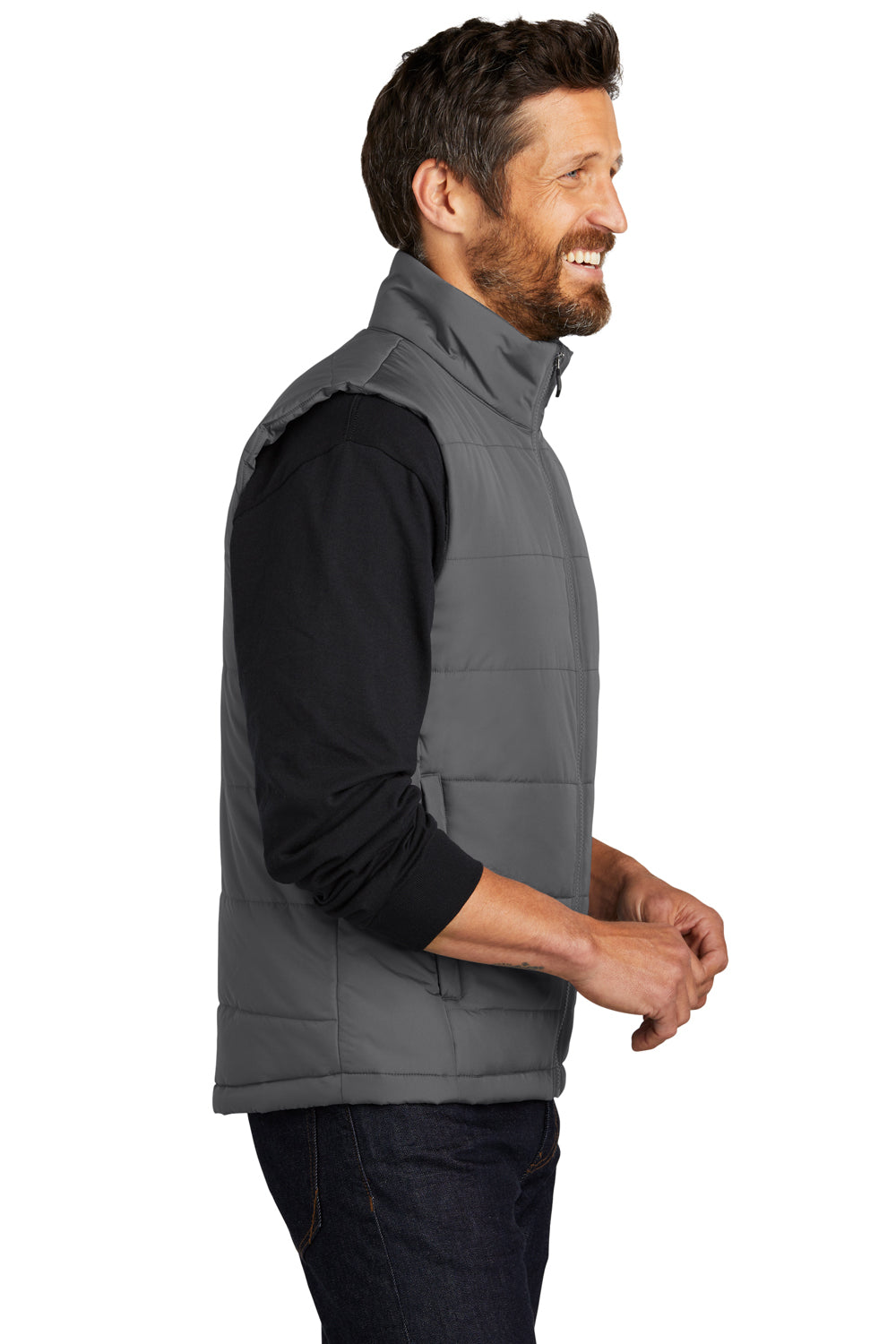 Port Authority J853 Mens Water Resistant Full Zip Puffer Vest Shadow Grey Model Side