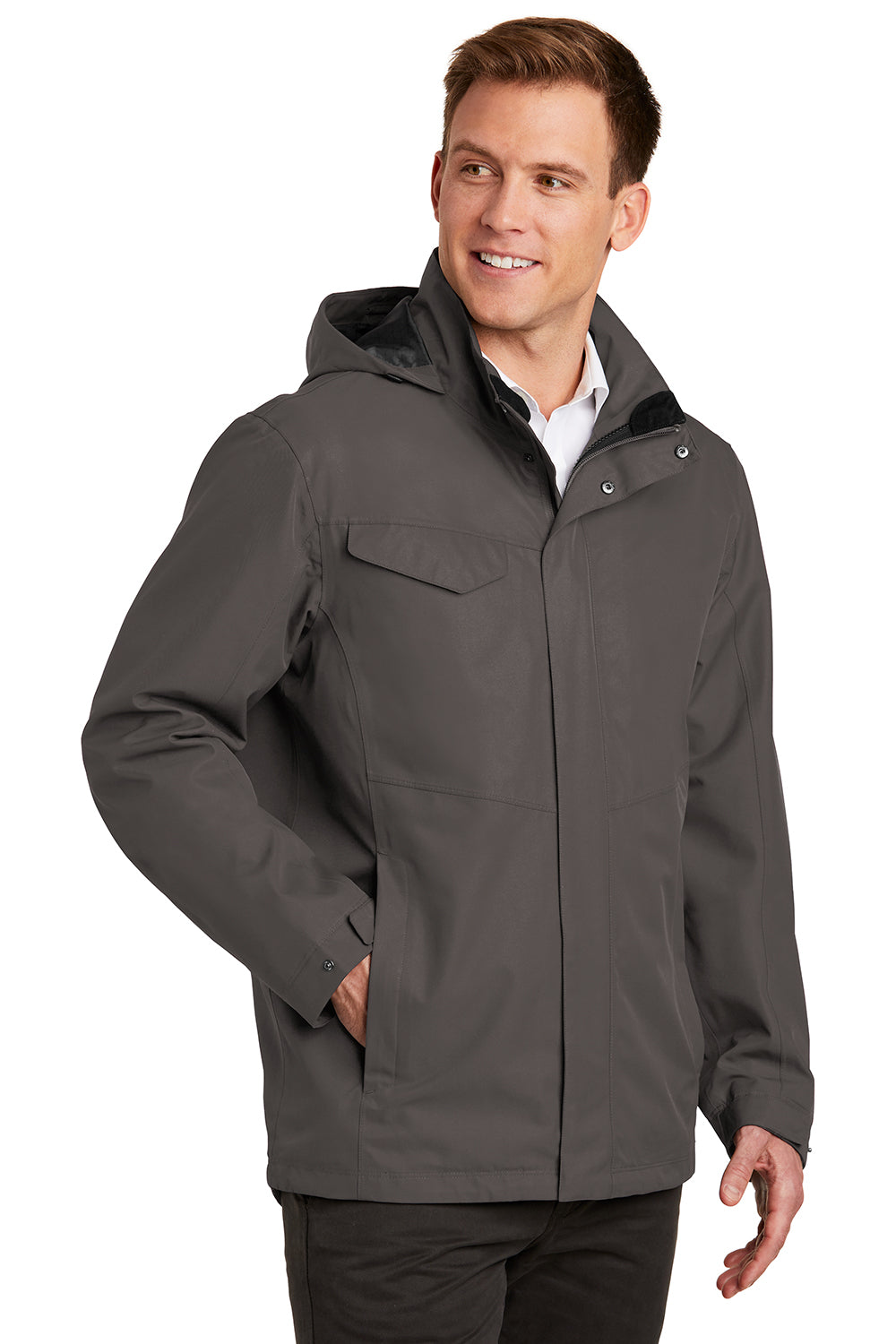 Port Authority J900 Mens Collective Waterproof Full Zip Hooded Jacket Graphite Grey Model 3q