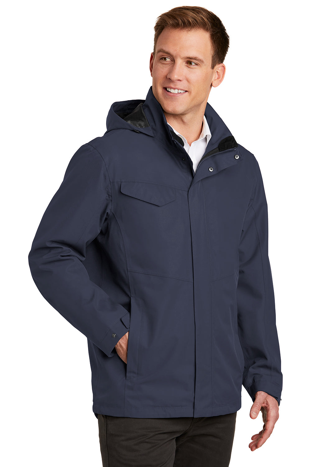 Port Authority J900 Mens Collective Waterproof Full Zip Hooded Jacket River Navy Blue Model 3q