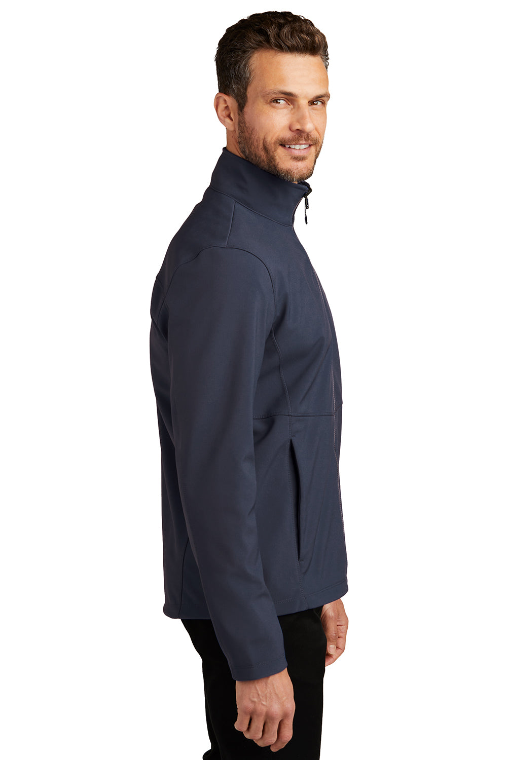 Port Authority J901 Mens Collective Wind & Water Resistant Full Zip Jacket River Navy Blue Model Side