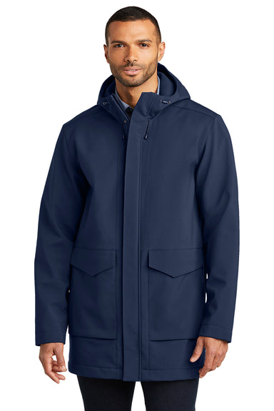 Port Authority J919 Mens Collective Water Resistant Full Zip Hooded Parka River Navy Blue Model Front