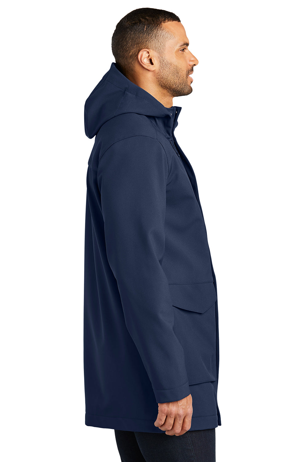 Port Authority J919 Mens Collective Water Resistant Full Zip Hooded Parka River Navy Blue Model Side