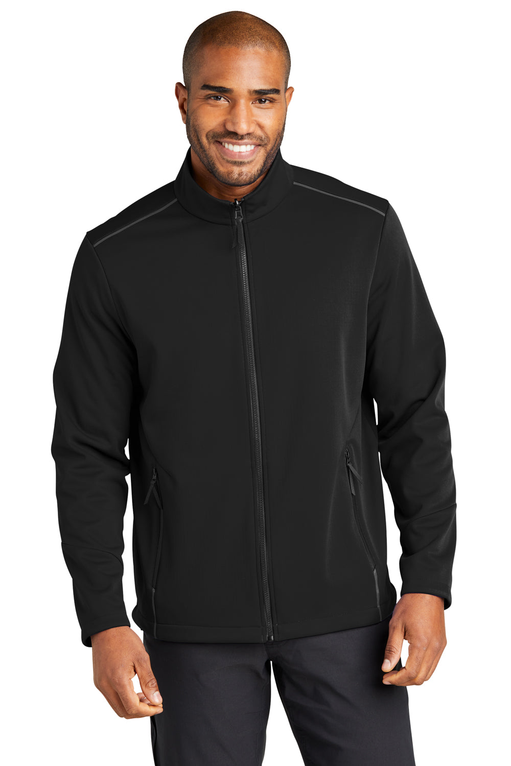 Port Authority J921 Mens Collective Tech Waterproof Full Zip Soft Shell Jacket Deep Black Model Front