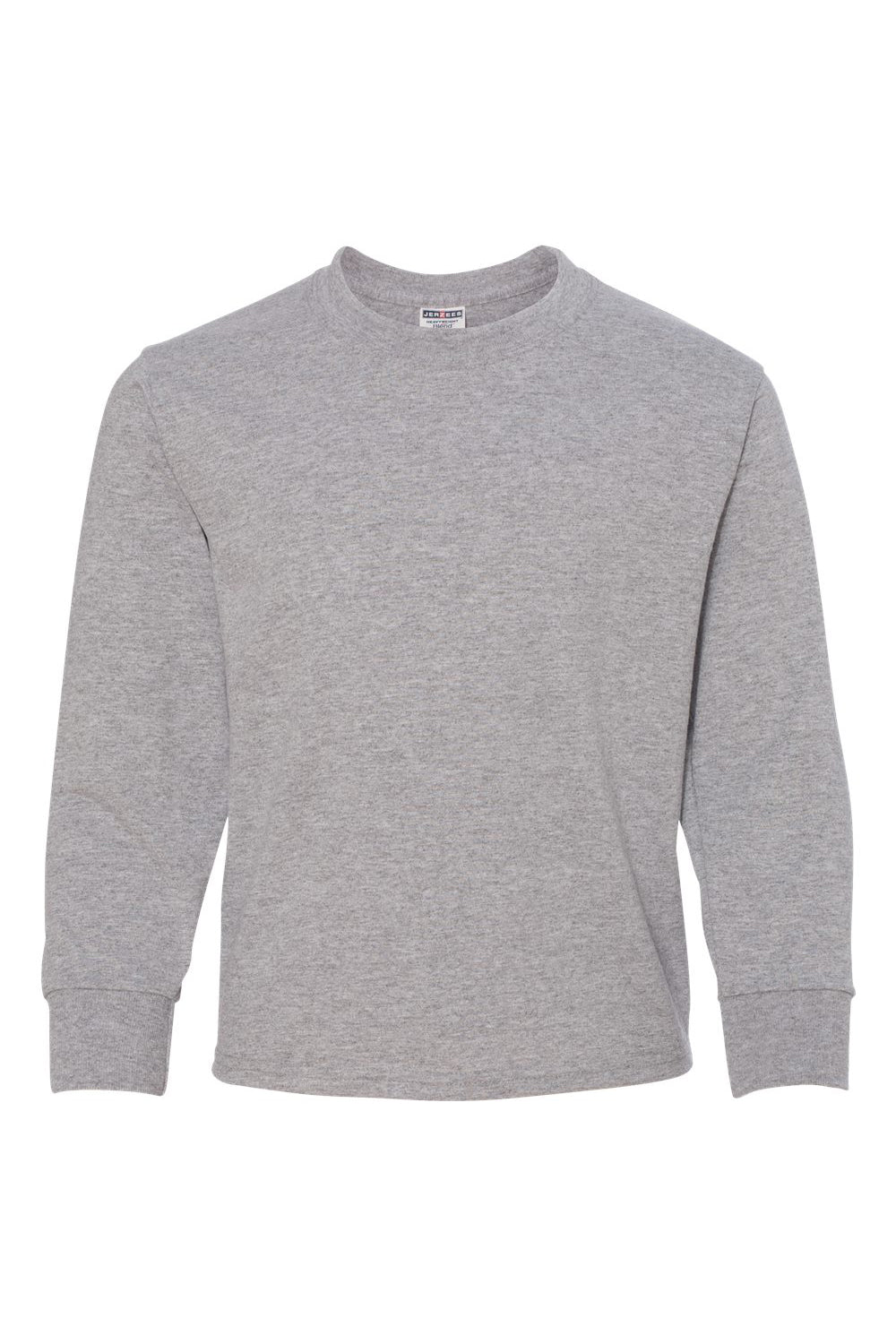 Jerzees 29BL/29BLR Youth Dri-Power Moisture Wicking Long Sleeve Crewneck T-Shirt Heather Grey Flat Front