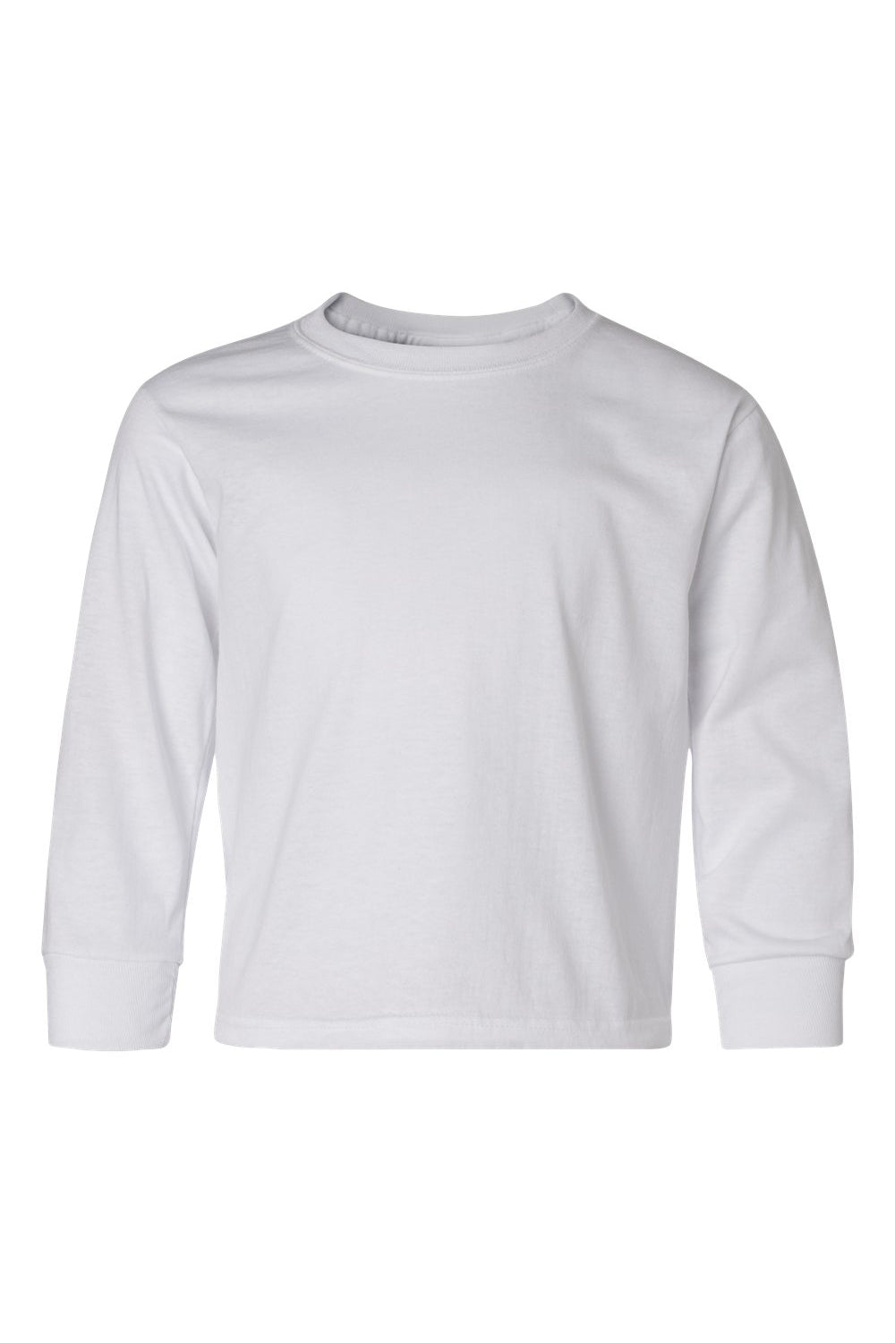 Jerzees 29BL/29BLR Youth Dri-Power Moisture Wicking Long Sleeve Crewneck T-Shirt White Flat Front