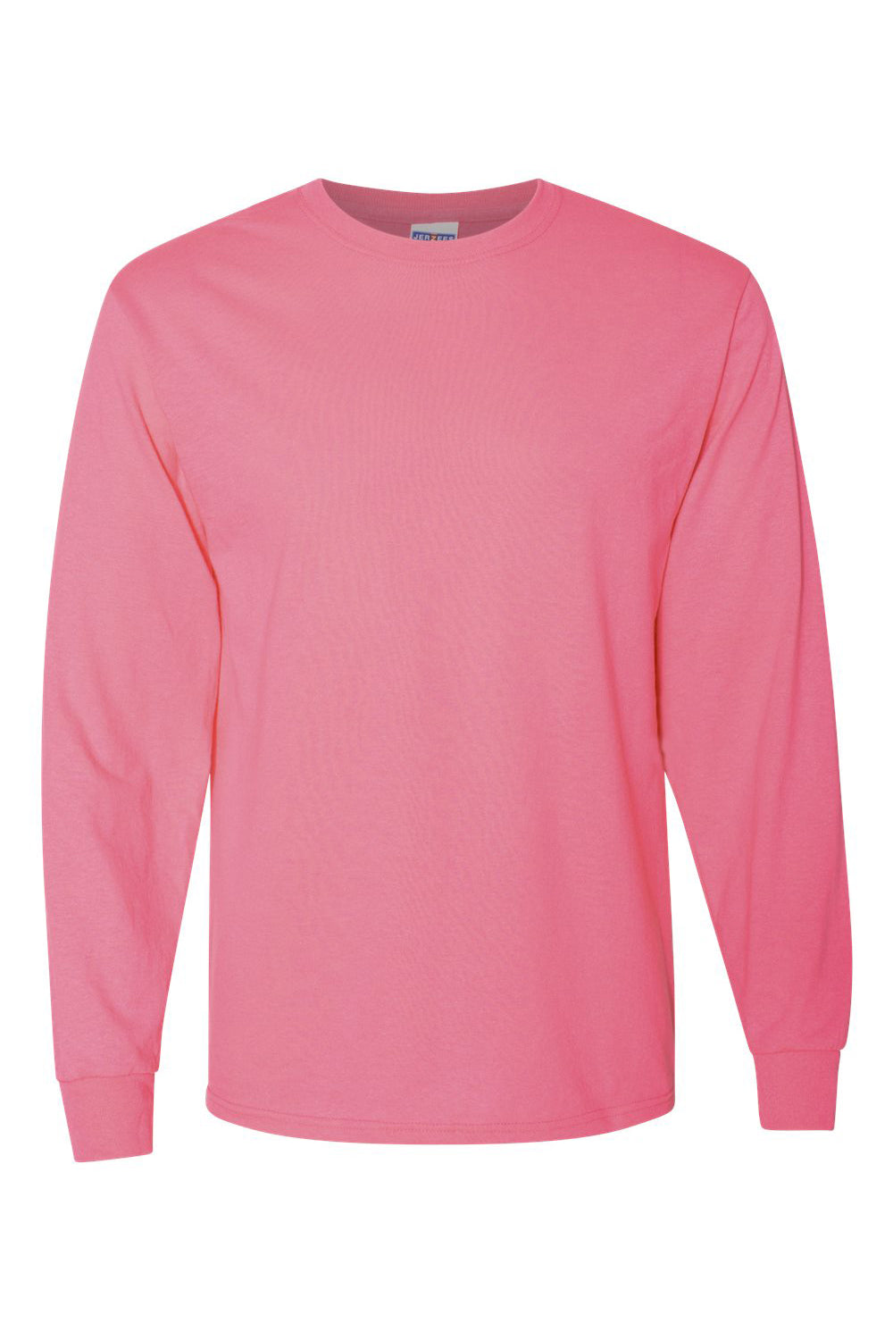 Jerzees 29LS/29L/29LSR Mens Dri-Power Moisture Wicking Long Sleeve Crewneck T-Shirt Neon Pink Flat Front