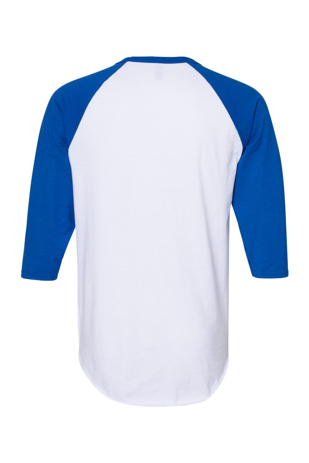 Jerzees 560RR Mens Premium Blend Baseball Moisture Wicking 3/4 Sleeve Crewneck T-Shirt White/Royal Blue Flat Back