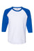 Jerzees 560RR Mens Premium Blend Baseball Moisture Wicking 3/4 Sleeve Crewneck T-Shirt White/Royal Blue Flat Front