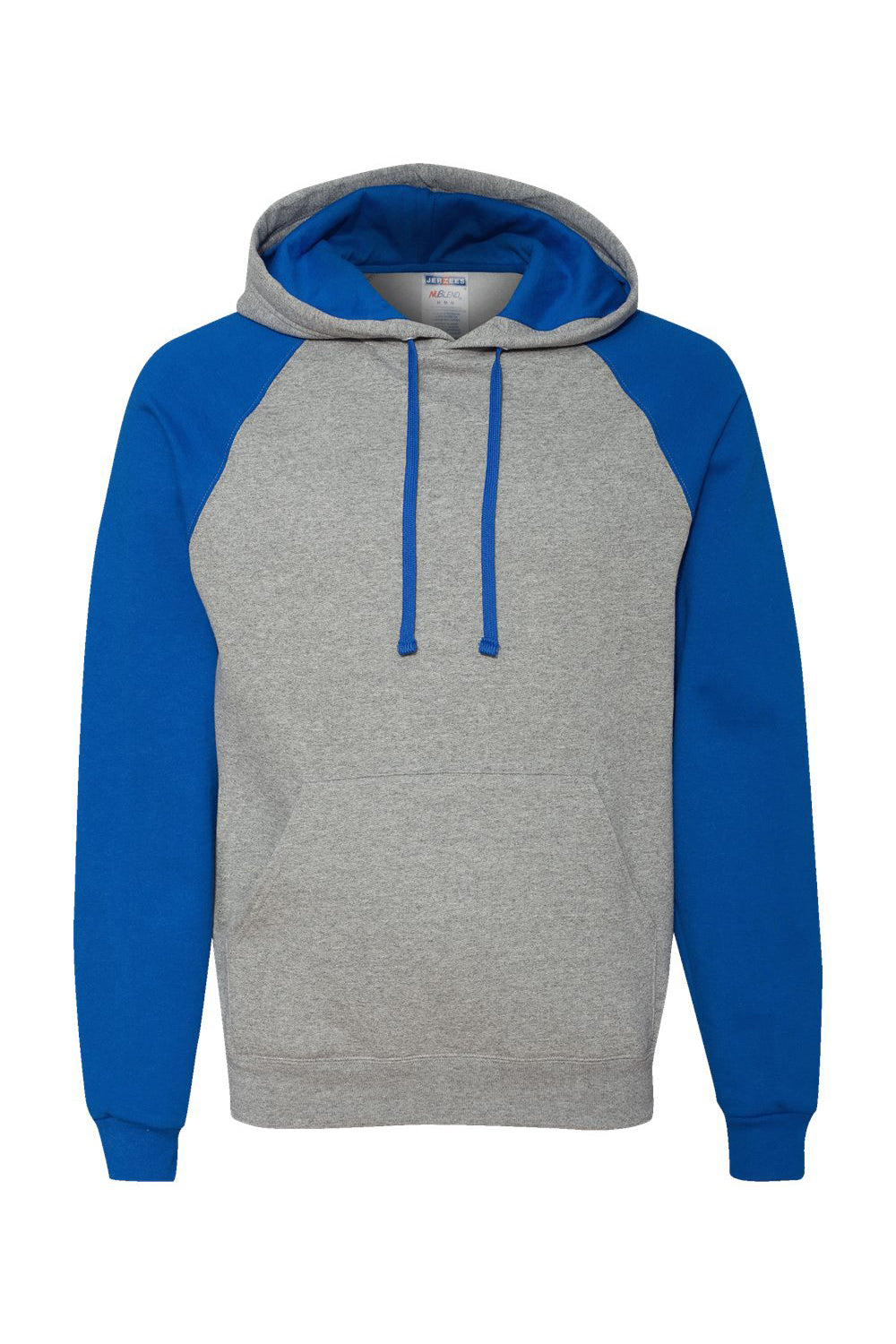 Jerzees 96CR Mens NuBlend Pill Resistant Fleece Hooded Sweatshirt Hoodie w/ Pouch Pocket Oxford Grey/Royal Blue Flat Front