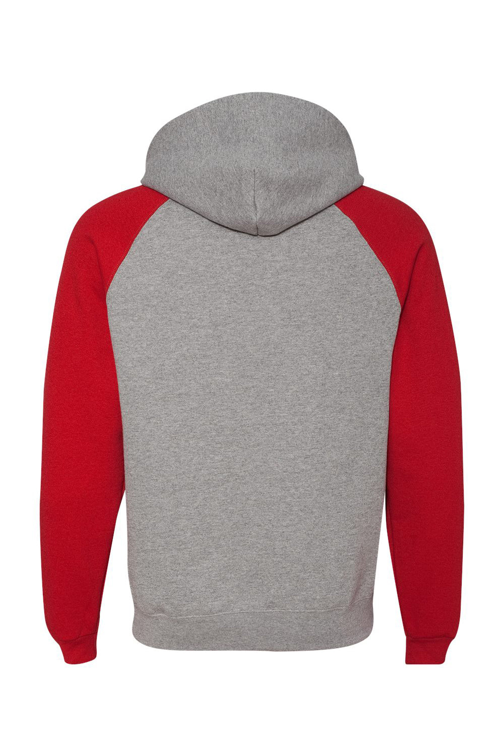 Jerzees 96CR Mens NuBlend Pill Resistant Fleece Hooded Sweatshirt Hoodie w/ Pouch Pocket Oxford Grey/True Red Flat Back