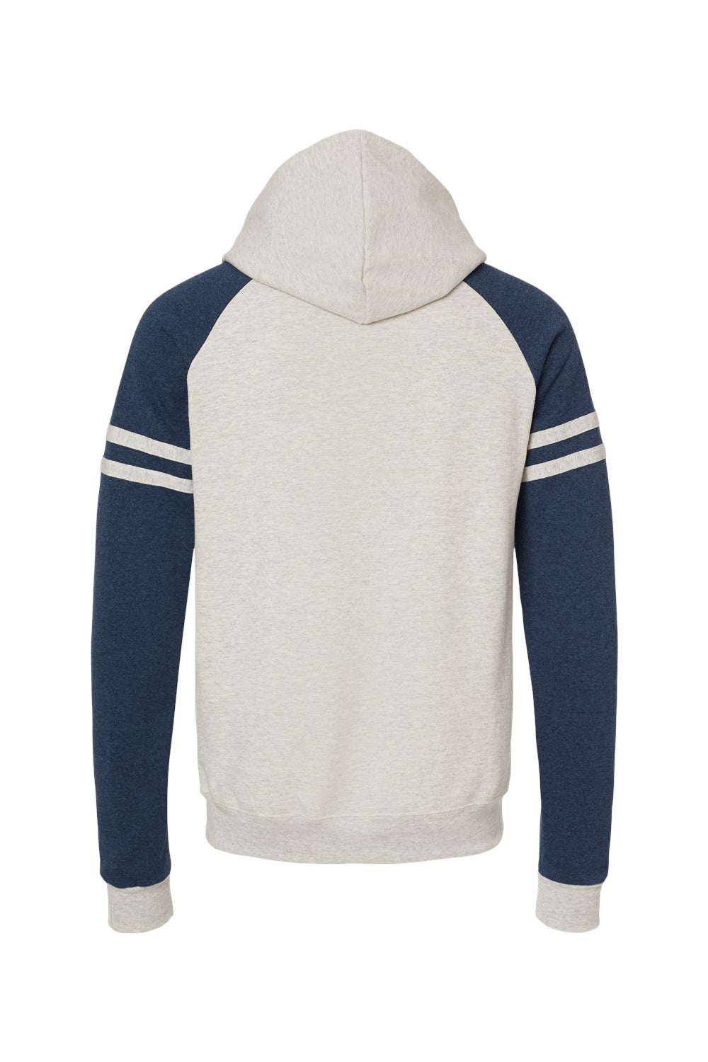 Jerzees 97CR Mens NuBlend Fleece Varsity Colorblock Hooded Sweatshirt Hoodie w/ Pouch Pocket Heather Oatmeal/Indigo Blue Flat Back