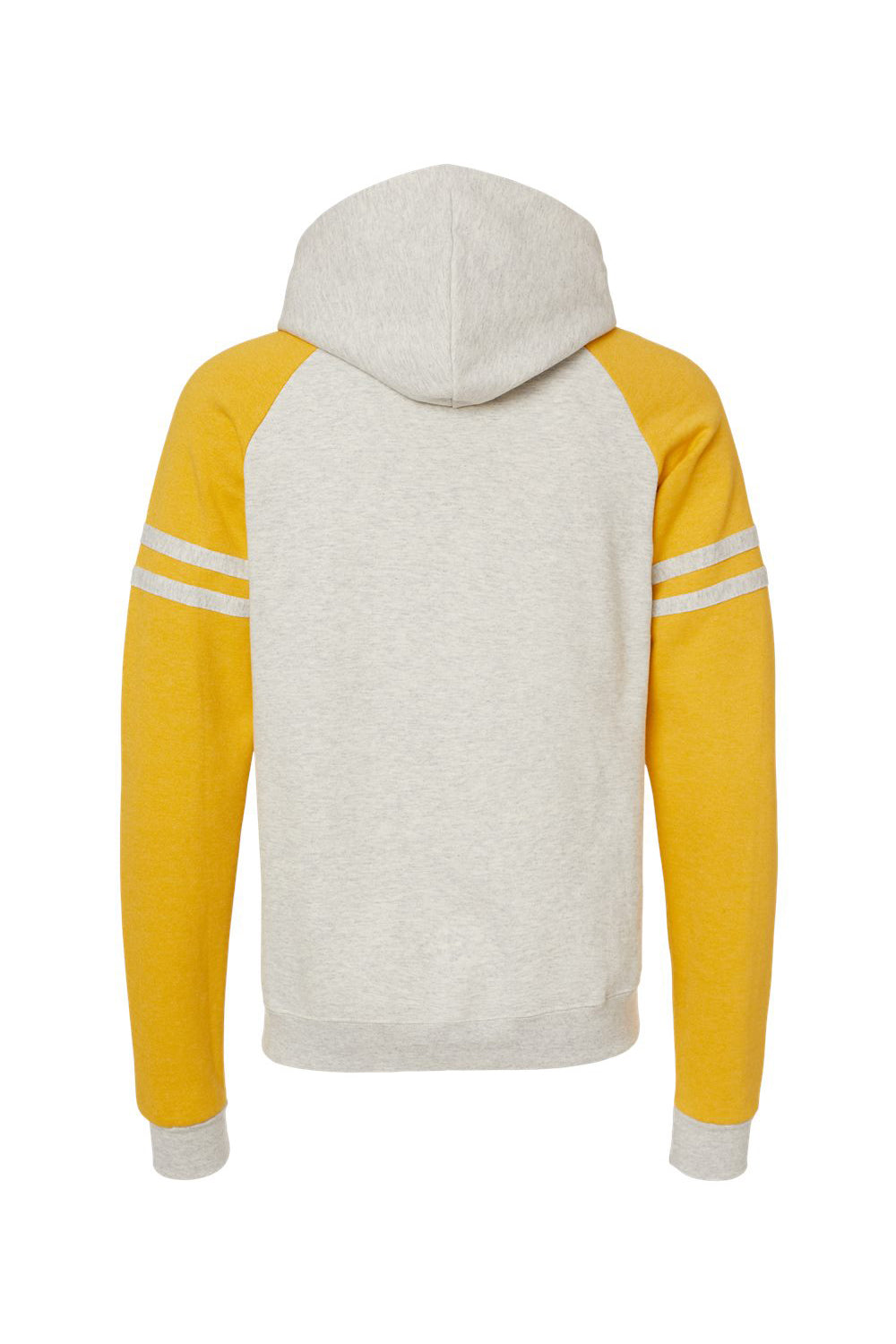 Jerzees 97CR Mens NuBlend Fleece Varsity Colorblock Hooded Sweatshirt Hoodie w/ Pouch Pocket Heather Oatmeal/Mustard Yellow Flat Back