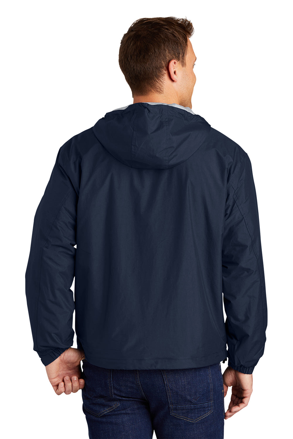 Port Authority JP56 Mens Team Wind & Water Resistant Full Zip Hooded Jacket Bright Navy Blue Model Back