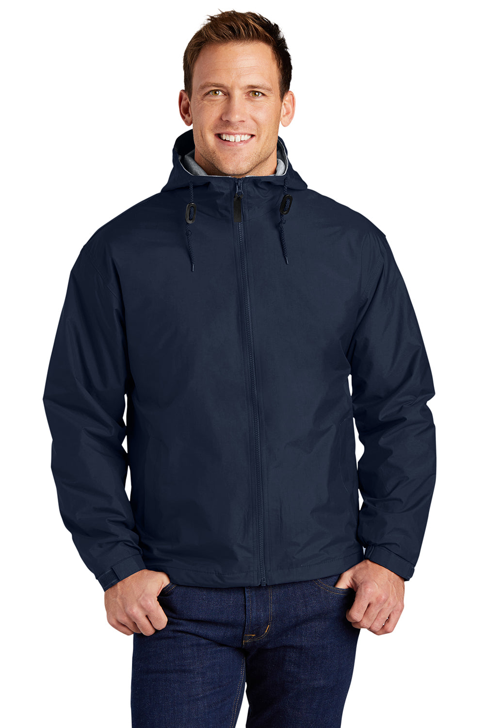 Port Authority JP56 Mens Team Wind & Water Resistant Full Zip Hooded Jacket Bright Navy Blue Model Front