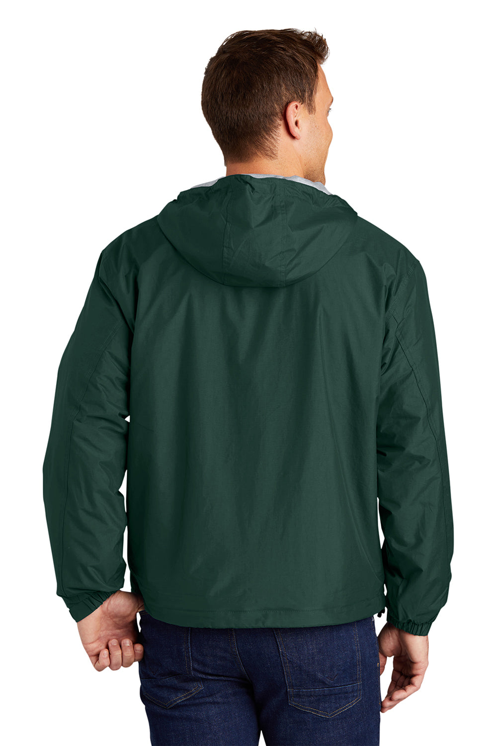 Port Authority JP56 Mens Team Wind & Water Resistant Full Zip Hooded Jacket Hunter Green Model Back