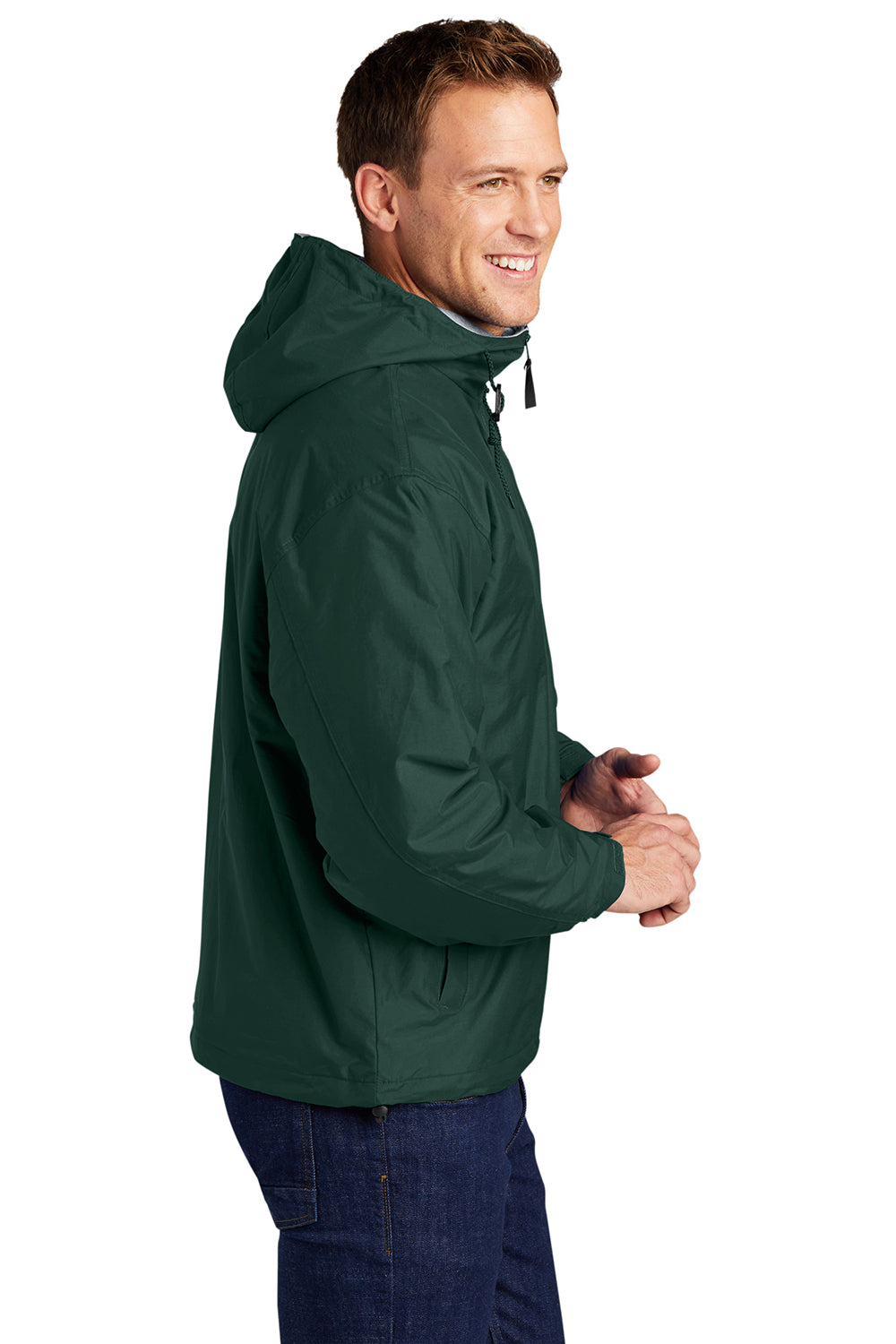 Port Authority JP56 Mens Team Wind & Water Resistant Full Zip Hooded Jacket Hunter Green Model Side