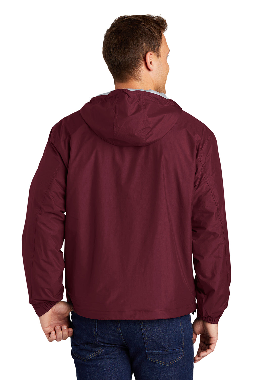 Port Authority JP56 Mens Team Wind & Water Resistant Full Zip Hooded Jacket Maroon Model Back