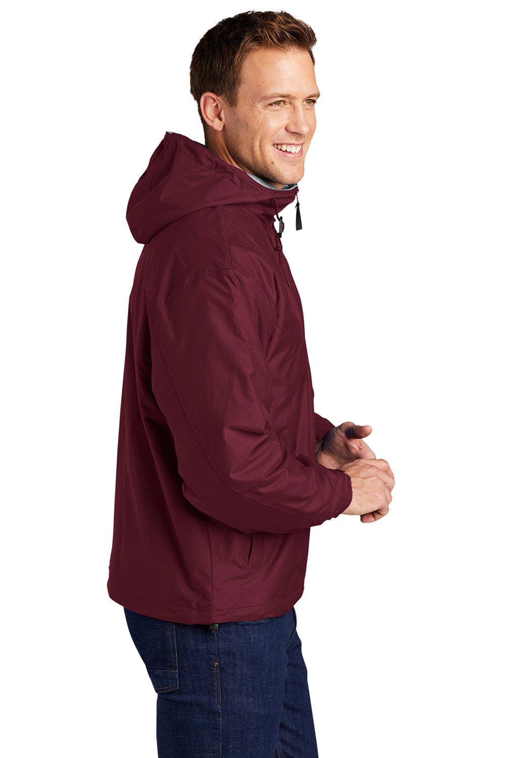 Port Authority JP56 Mens Team Wind & Water Resistant Full Zip Hooded Jacket Maroon Model Side