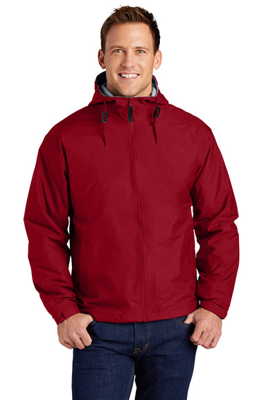 Port Authority JP56 Mens Team Wind & Water Resistant Full Zip Hooded Jacket Red Model Front