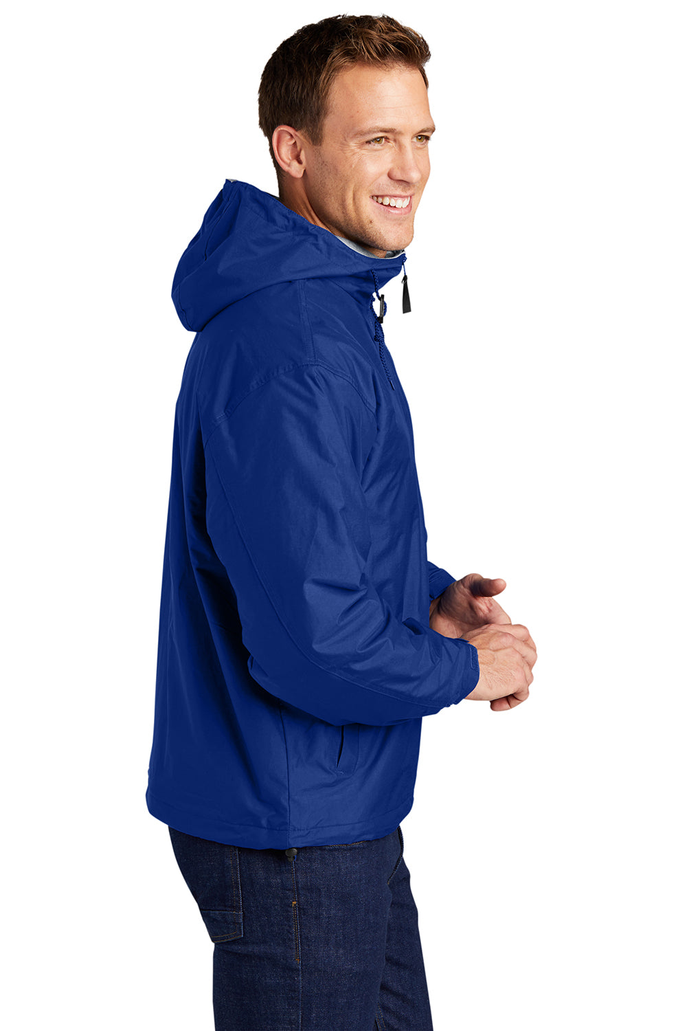 Port Authority JP56 Mens Team Wind & Water Resistant Full Zip Hooded Jacket Royal Blue Model Side