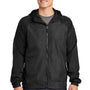 Sport-Tek Mens Wind & Water Resistant Full Zip Hooded Jacket - Heather Black/Black