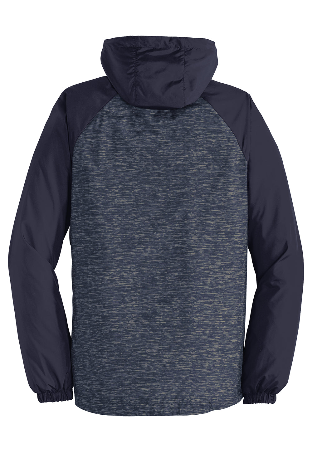 Sport-Tek JST40 Mens Wind & Water Resistant Full Zip Hooded Jacket Heather True Navy Blue/Navy Blue Flat Back