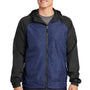 Sport-Tek Mens Wind & Water Resistant Full Zip Hooded Jacket - Heather True Royal Blue/Black