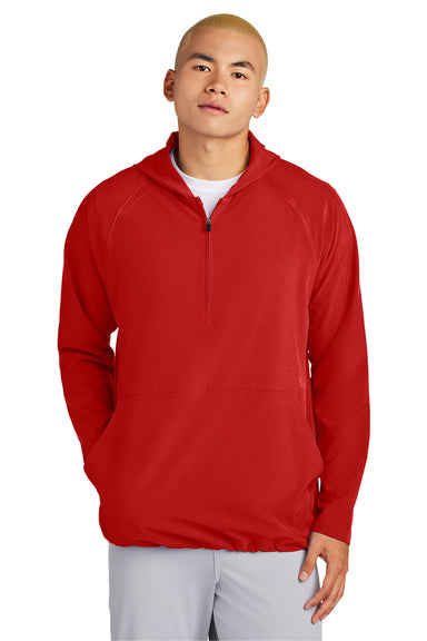 Sport-Tek JST488 Mens Repeat 1/4 Zip Hooded Jacket Deep Red Model Front