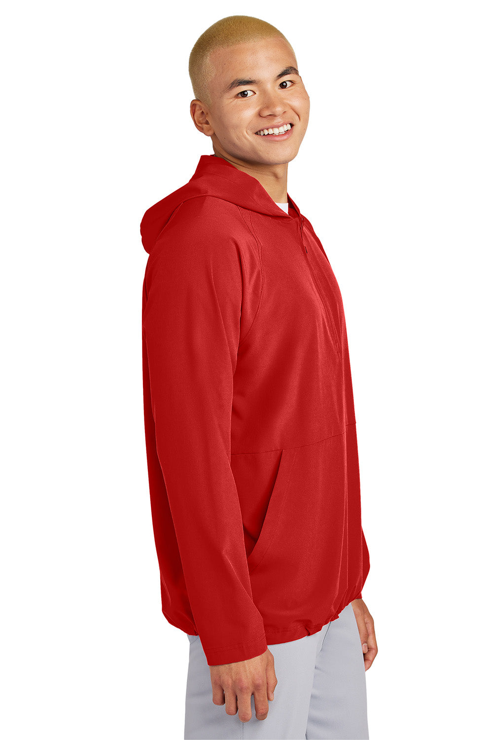 Sport-Tek JST488 Mens Repeat 1/4 Zip Hooded Jacket Deep Red Model Side