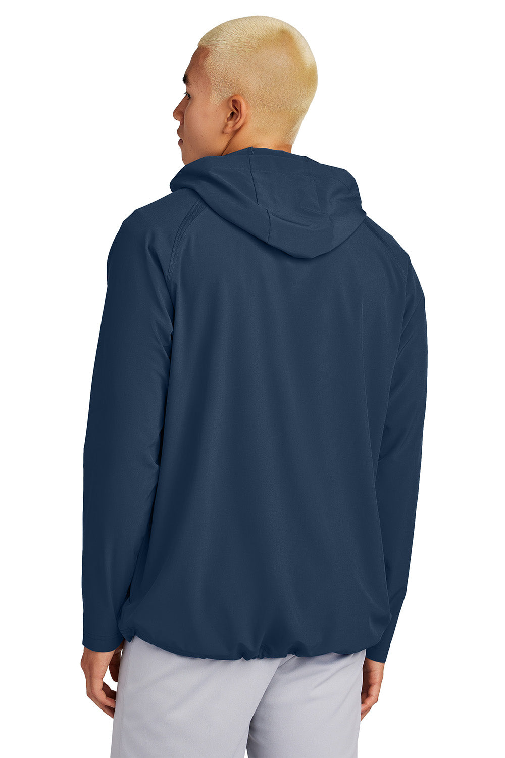 Sport-Tek JST488 Mens Repeat 1/4 Zip Hooded Jacket True Navy Blue Model Back