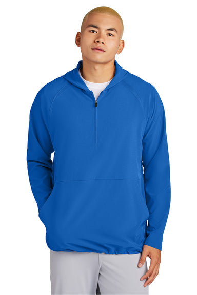 Sport-Tek JST488 Mens Repeat 1/4 Zip Hooded Jacket True Royal Blue Model Front