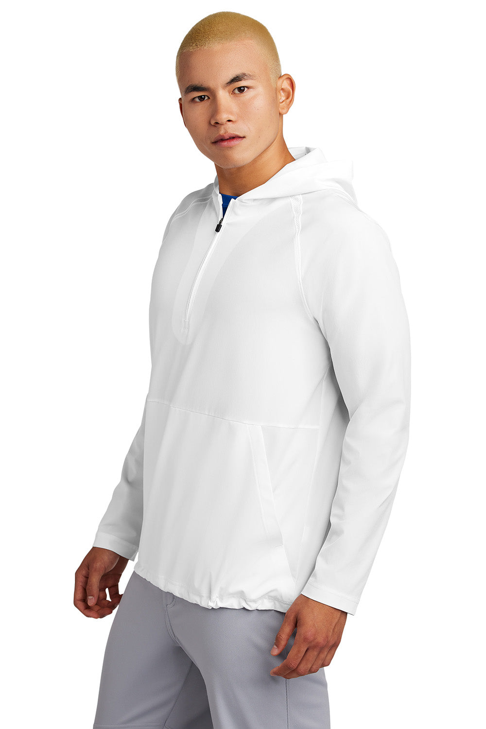 Sport-Tek JST488 Mens Repeat 1/4 Zip Hooded Jacket White Model Side