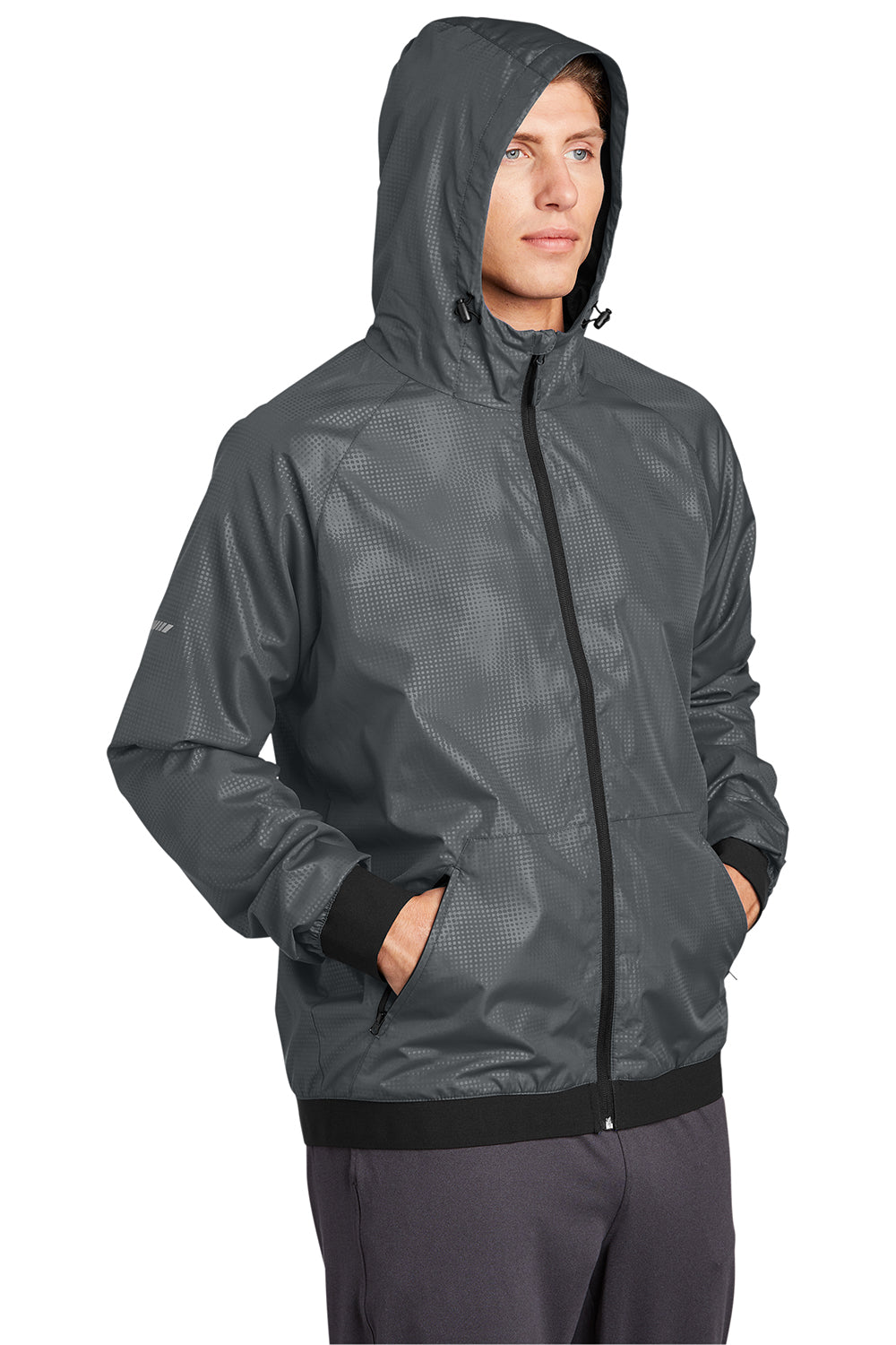 Sport-Tek JST53 Mens Wind & Water Resistant Full Zip Hooded Jacket Graphite Grey/Black Model 3q