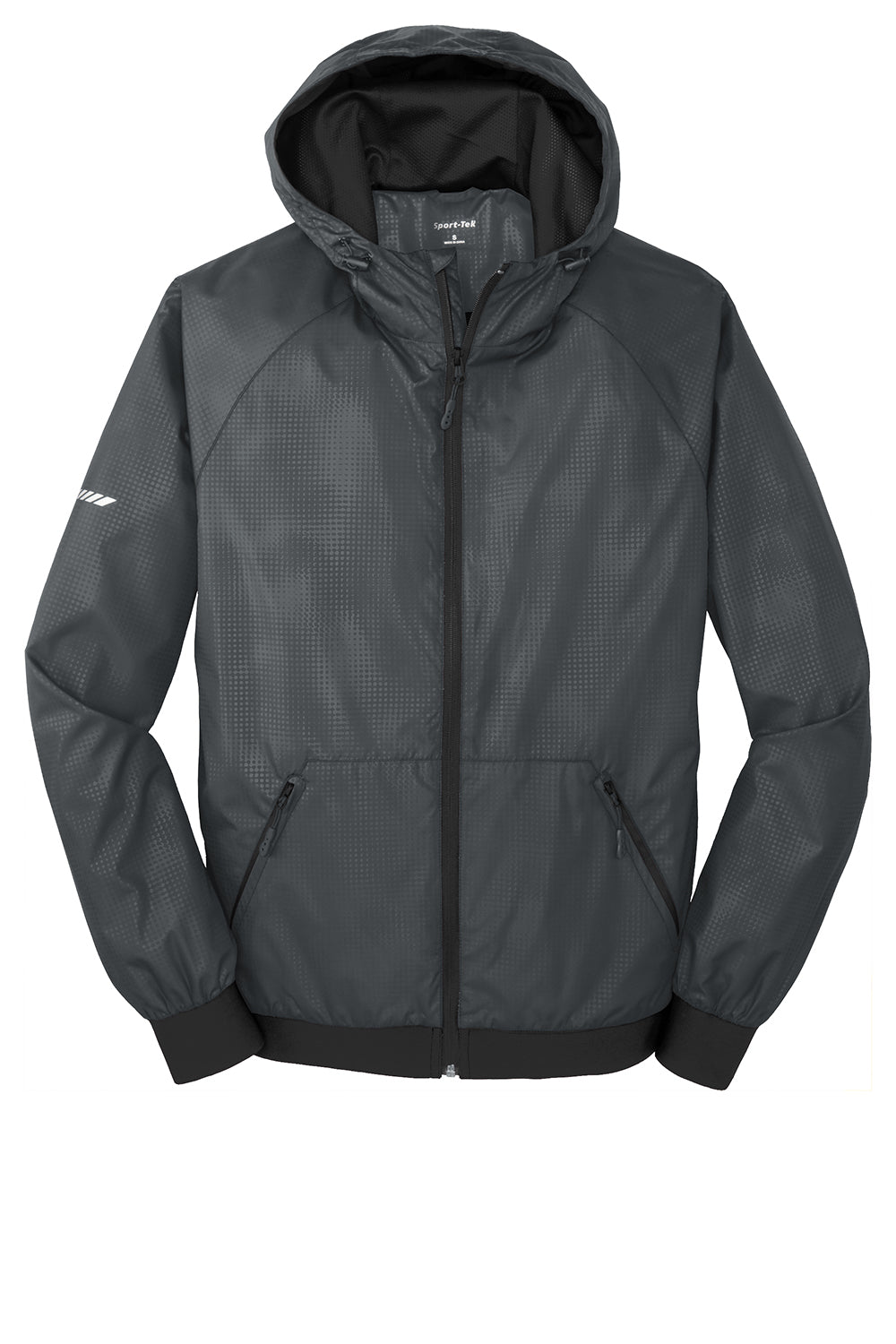 Sport-Tek JST53 Mens Wind & Water Resistant Full Zip Hooded Jacket Graphite Grey/Black Flat Front