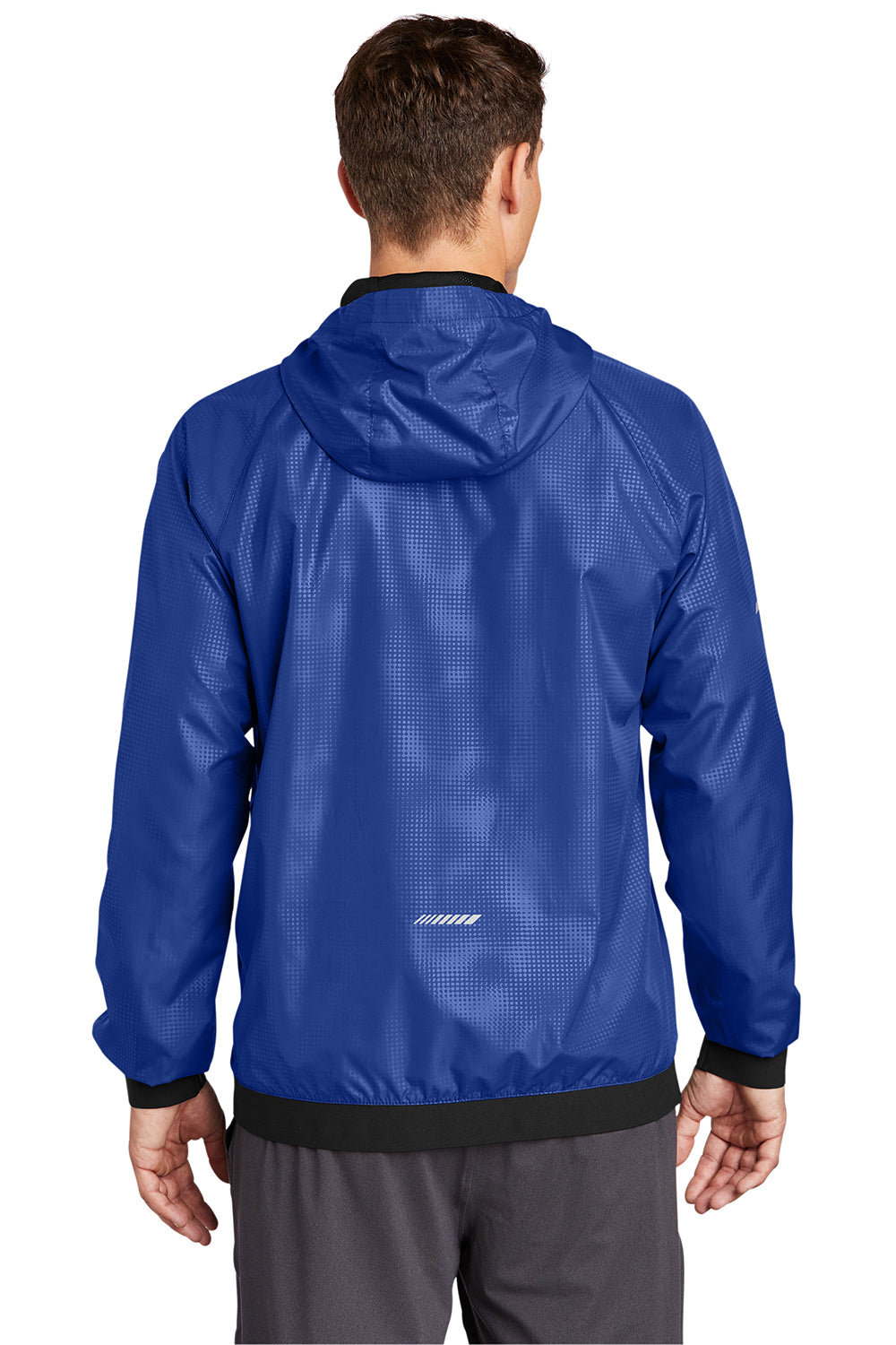 Sport-Tek JST53 Mens Wind & Water Resistant Full Zip Hooded Jacket True Royal Blue/Black Model Back