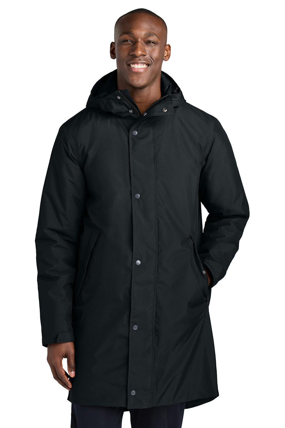 Sport-Tek JST55 Mens Waterproof Insulated Sideline Full Zip Hooded Parka Black Model Front