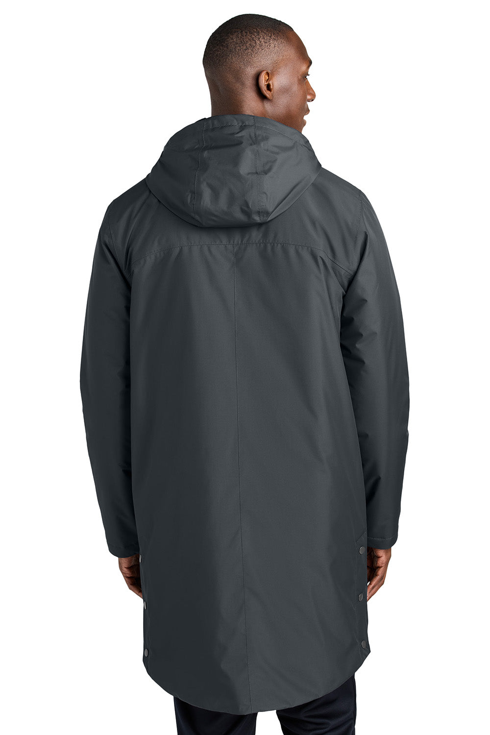 Sport-Tek JST55 Mens Waterproof Insulated Sideline Full Zip Hooded Parka Graphite Grey Model Back