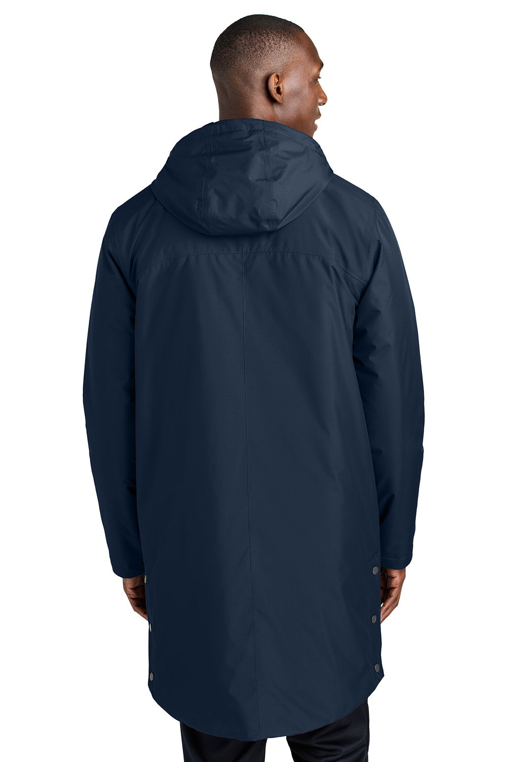 Sport-Tek JST55 Mens Waterproof Insulated Sideline Full Zip Hooded Parka True Navy Blue Model Back