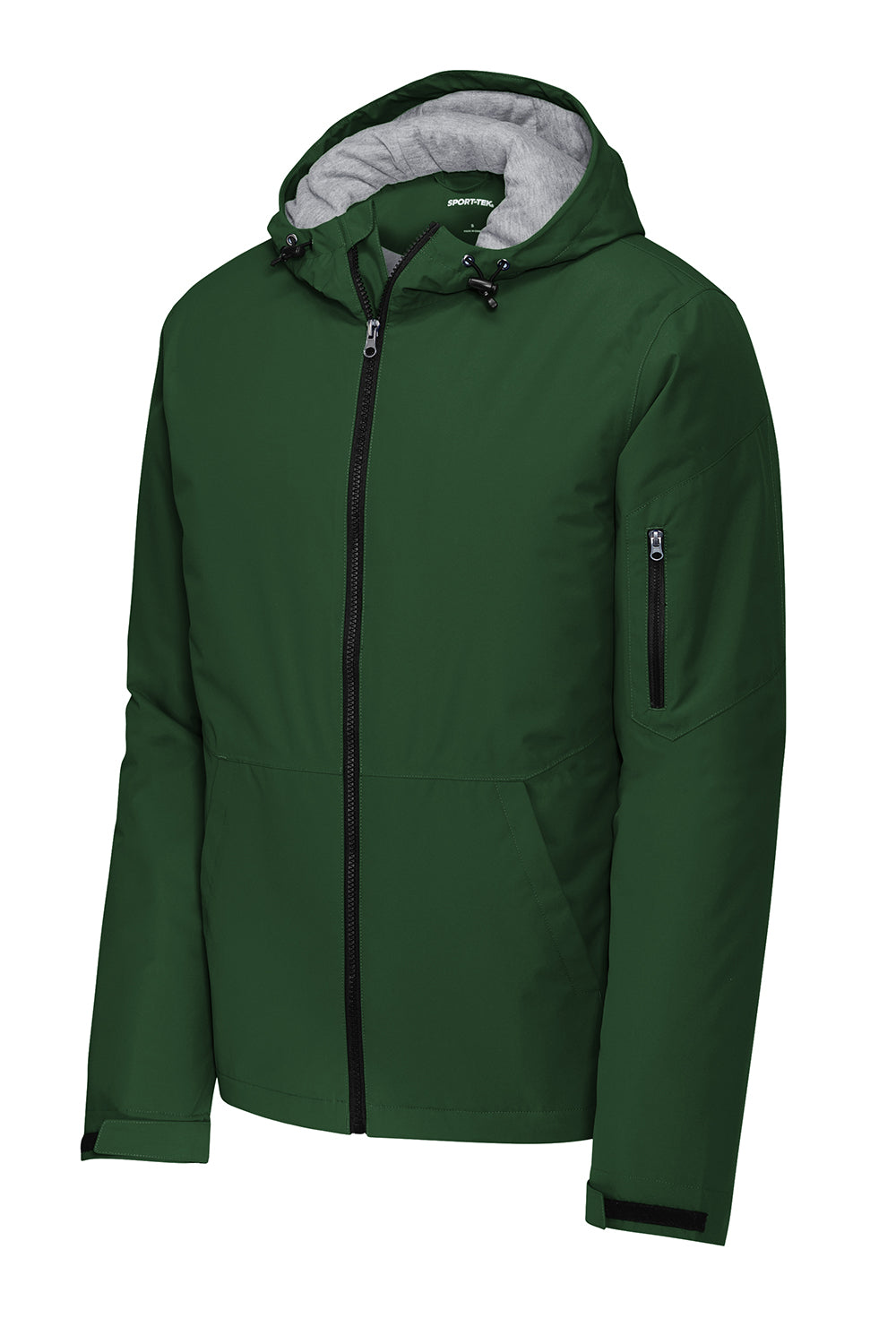 Sport-Tek JST56 Mens Waterproof Insulated Full Zip Hooded Jacket Forest Green Flat Front