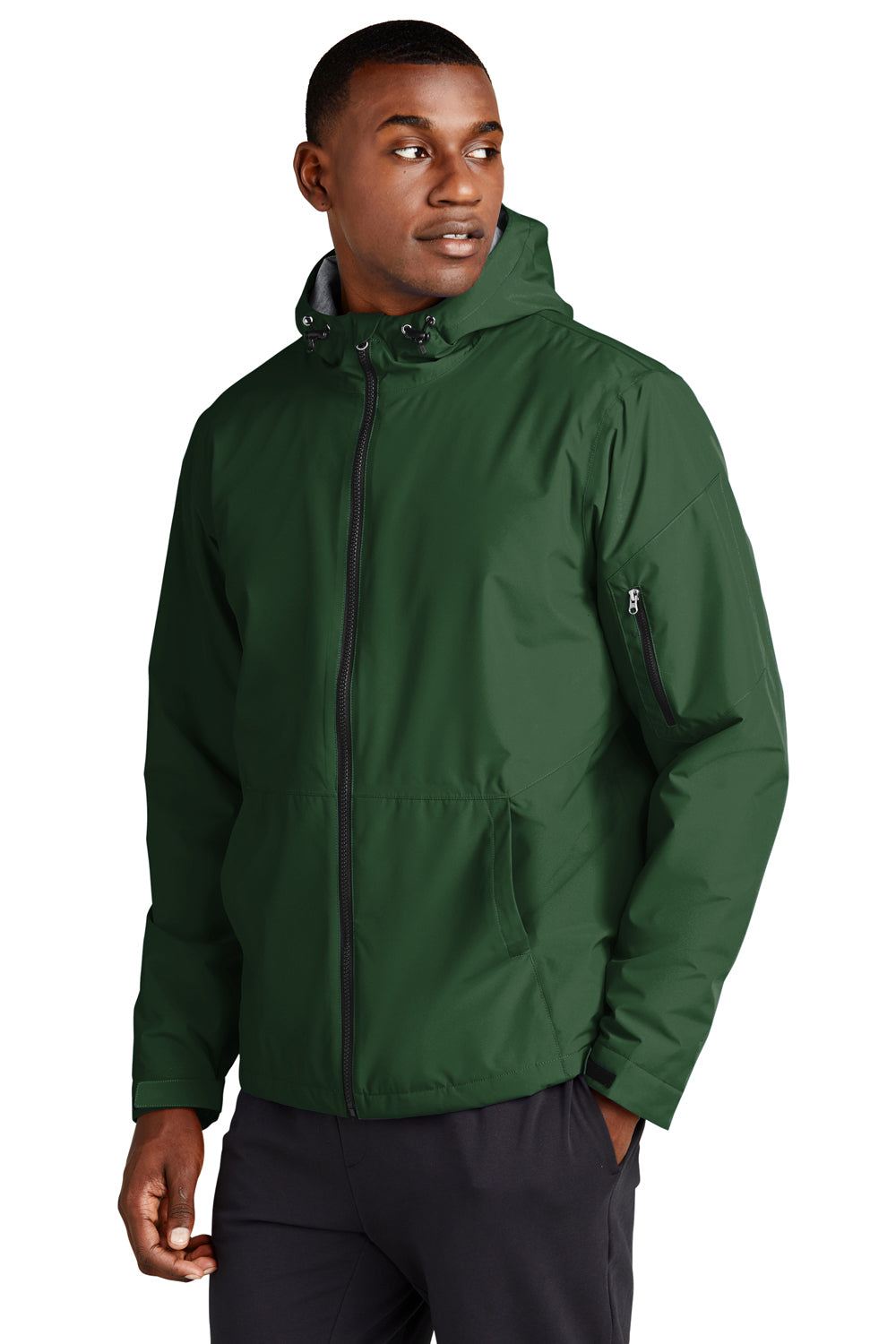 Sport-Tek JST56 Mens Waterproof Insulated Full Zip Hooded Jacket Forest Green Model 3q