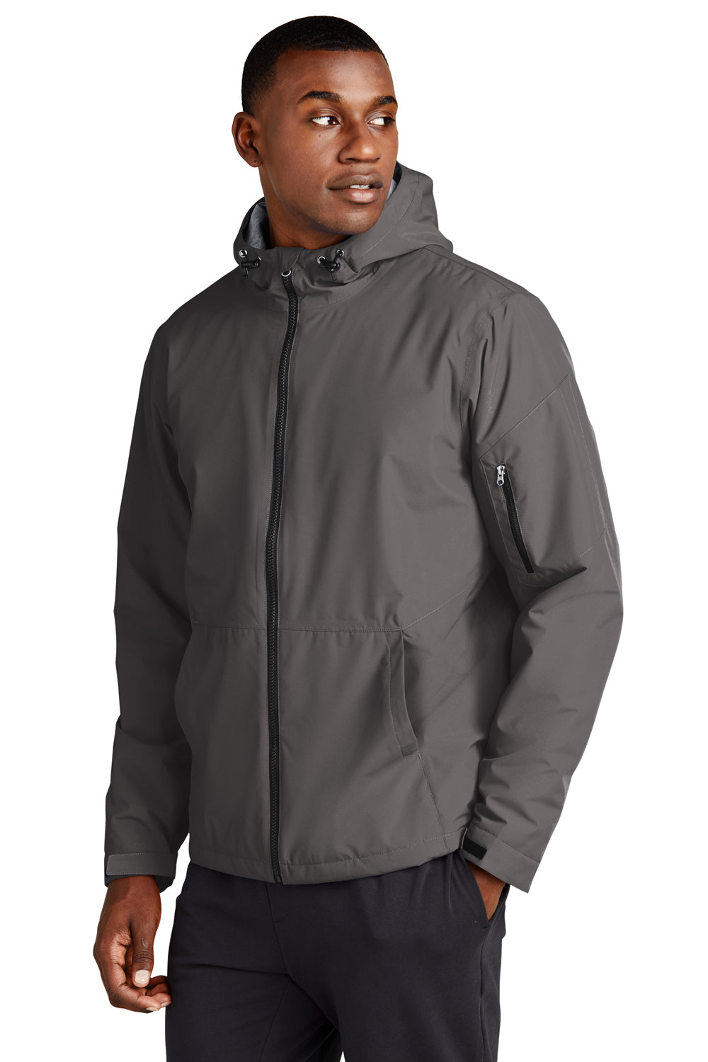 Sport-Tek JST56 Mens Waterproof Insulated Full Zip Hooded Jacket Graphite Grey Model 3q