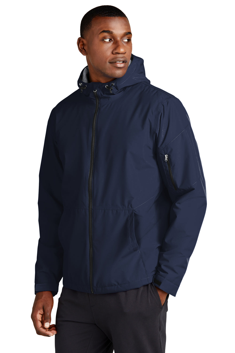 Sport-Tek JST56 Mens Waterproof Insulated Full Zip Hooded Jacket True Navy Blue Model 3q