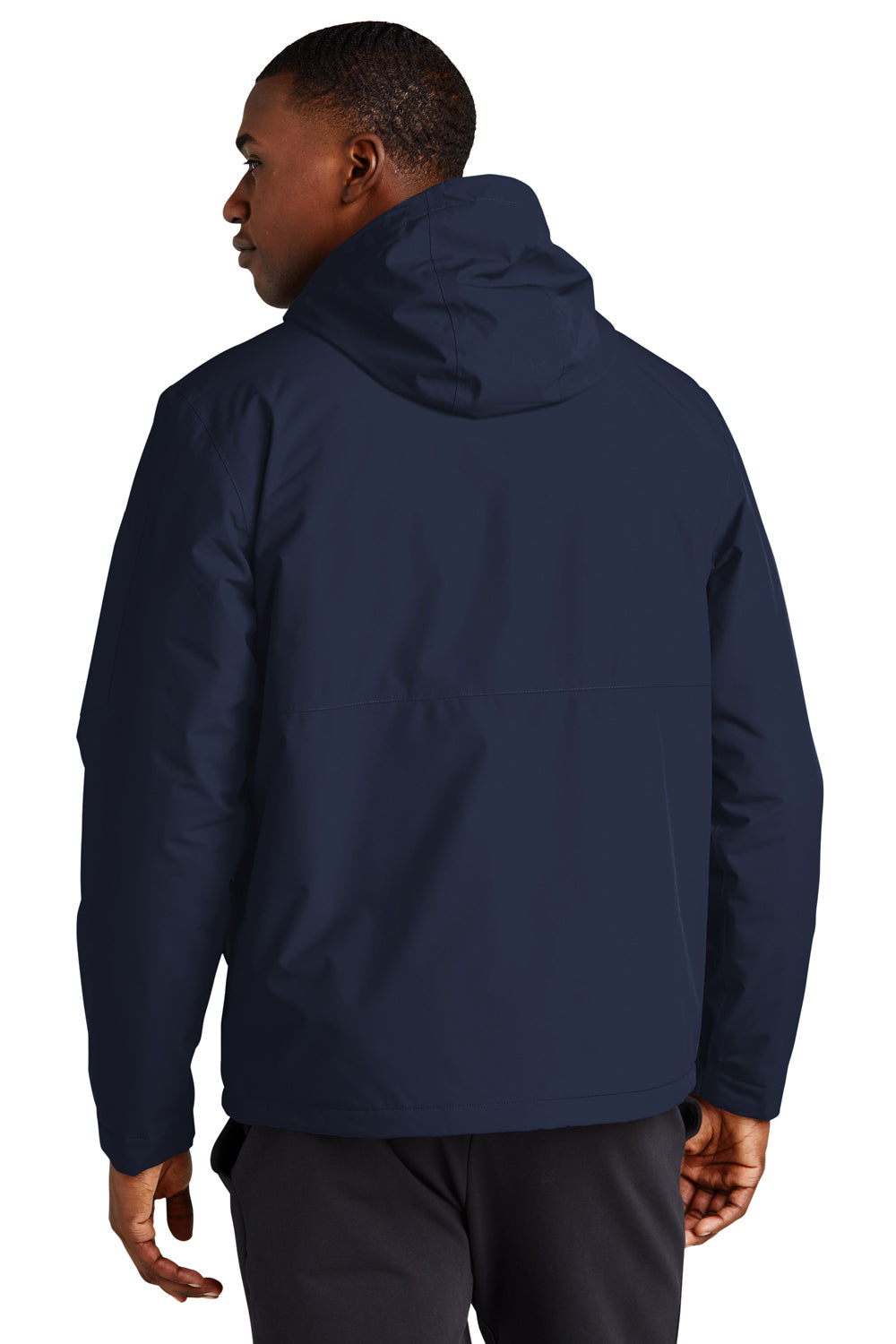 Sport-Tek JST56 Mens Waterproof Insulated Full Zip Hooded Jacket True Navy Blue Model Back