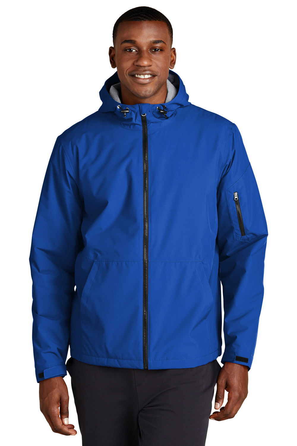 Sport-Tek JST56 Mens Waterproof Insulated Full Zip Hooded Jacket True Royal Blue Model Front