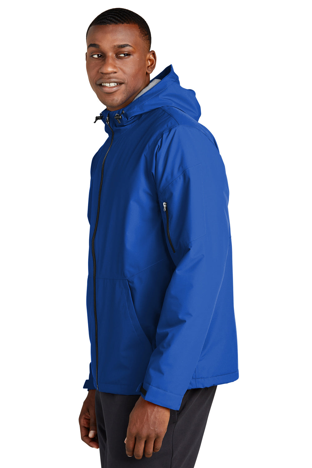 Sport-Tek JST56 Mens Waterproof Insulated Full Zip Hooded Jacket True Royal Blue Model Side