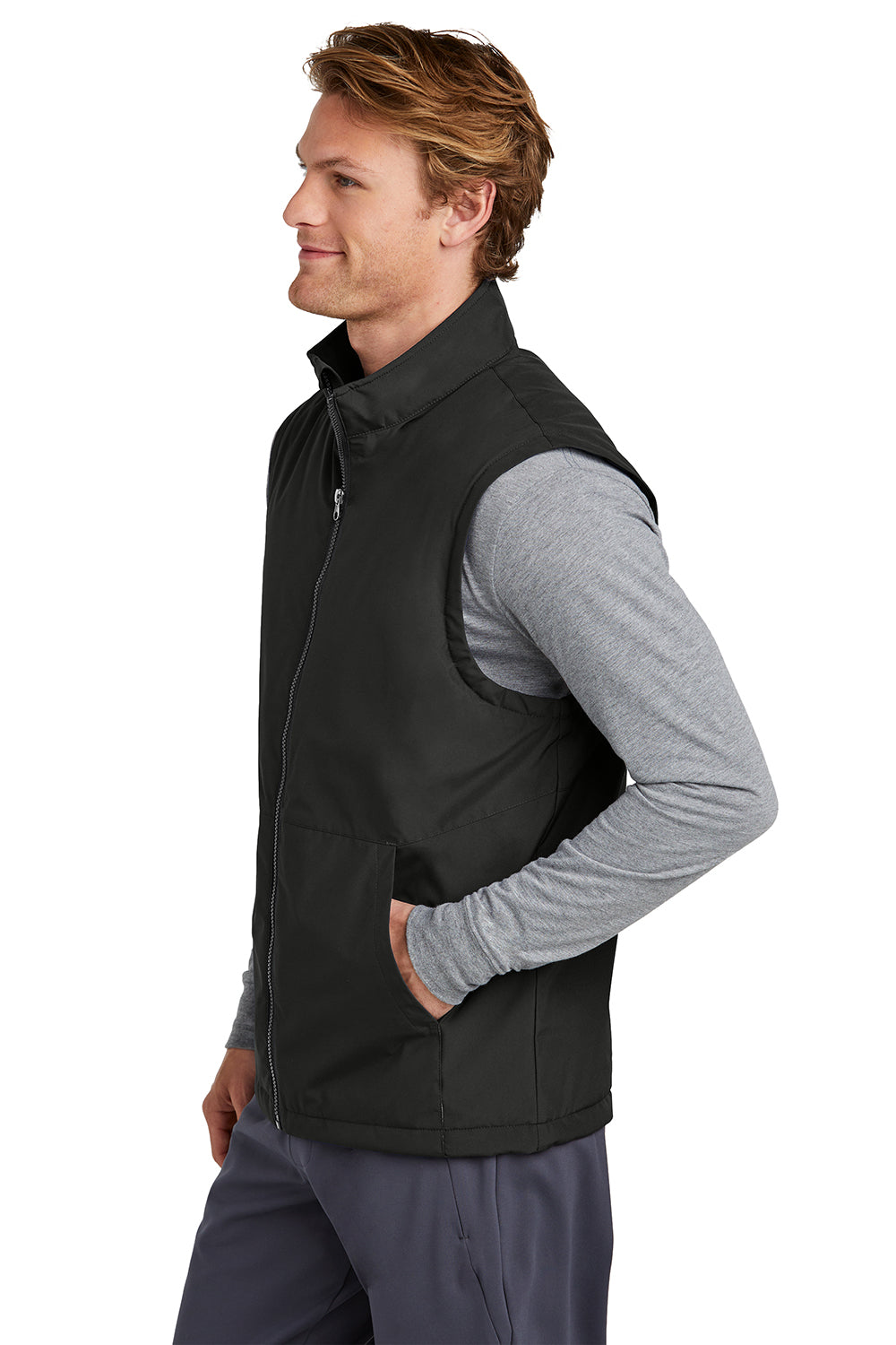 Sport-Tek JST57 Mens Water Resistant Insulated Full Zip Vest Black Model Side