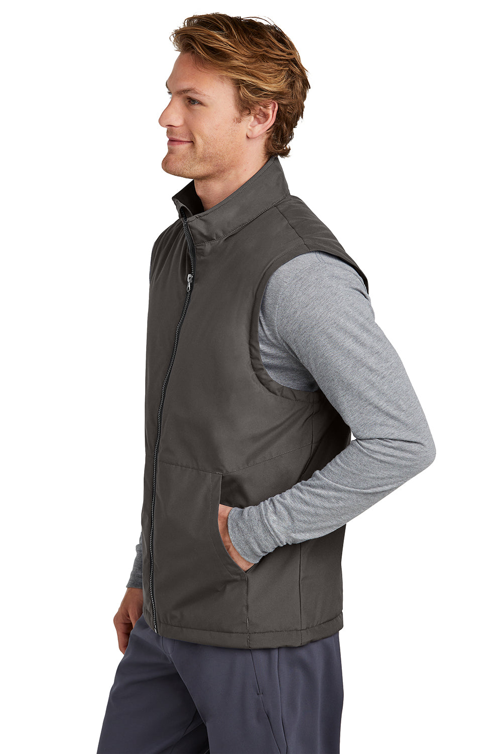 Sport-Tek JST57 Mens Water Resistant Insulated Full Zip Vest Graphite Grey Model Side