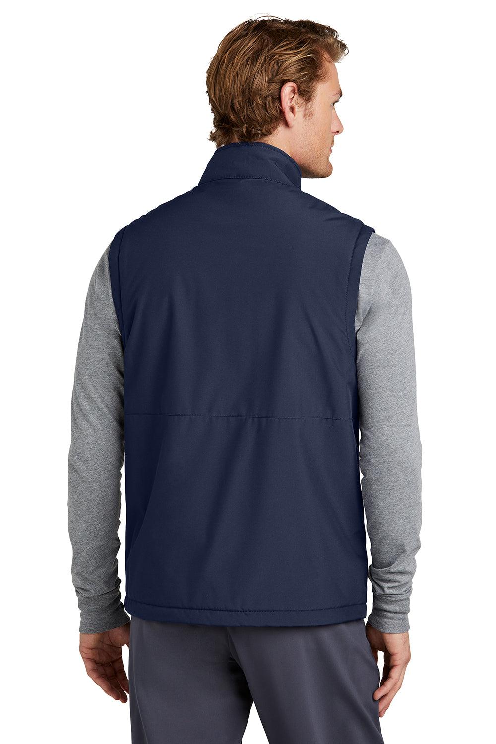 Sport-Tek JST57 Mens Water Resistant Insulated Full Zip Vest True Navy Blue Model Back